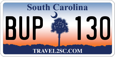 SC license plate BUP130