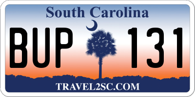 SC license plate BUP131