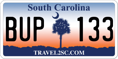SC license plate BUP133