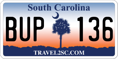 SC license plate BUP136