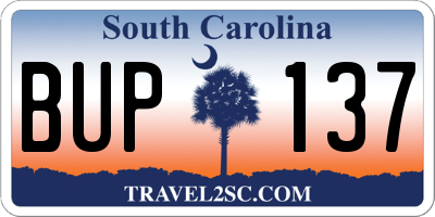 SC license plate BUP137