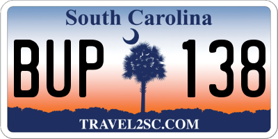 SC license plate BUP138