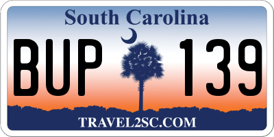 SC license plate BUP139