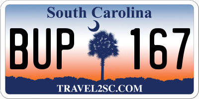 SC license plate BUP167