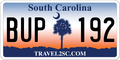 SC license plate BUP192