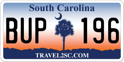 SC license plate BUP196