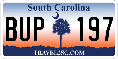 SC license plate BUP197