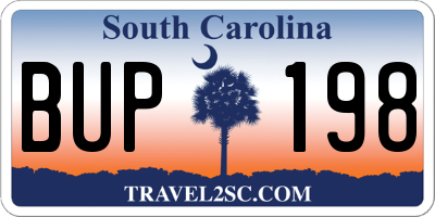 SC license plate BUP198