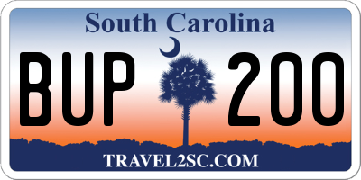 SC license plate BUP200