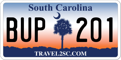 SC license plate BUP201