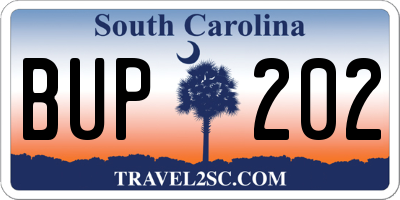 SC license plate BUP202