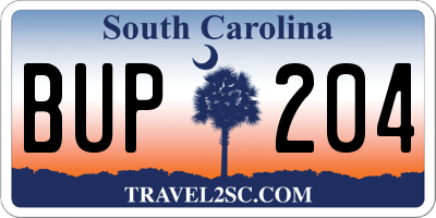 SC license plate BUP204