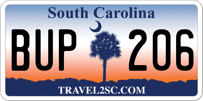 SC license plate BUP206