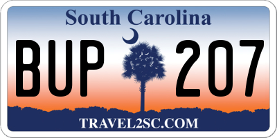 SC license plate BUP207