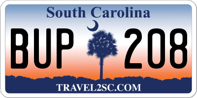 SC license plate BUP208