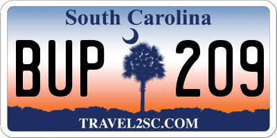 SC license plate BUP209
