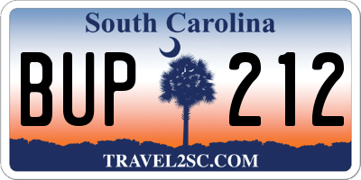 SC license plate BUP212
