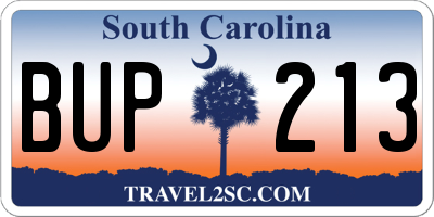 SC license plate BUP213