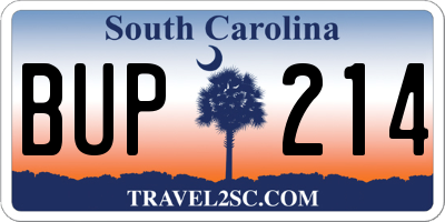 SC license plate BUP214