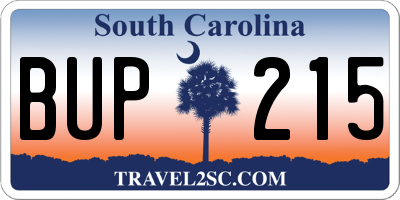 SC license plate BUP215