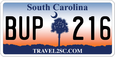 SC license plate BUP216