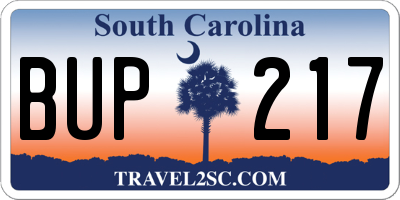 SC license plate BUP217