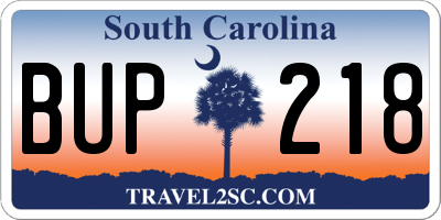 SC license plate BUP218