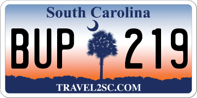 SC license plate BUP219