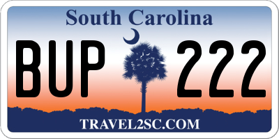 SC license plate BUP222