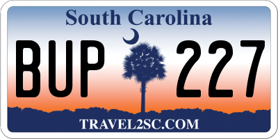 SC license plate BUP227