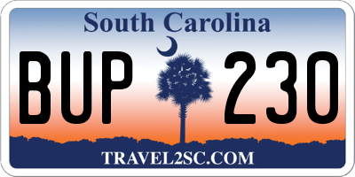 SC license plate BUP230