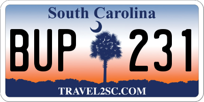 SC license plate BUP231