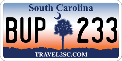 SC license plate BUP233