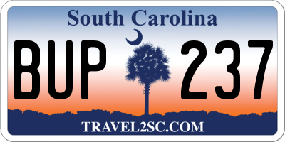 SC license plate BUP237