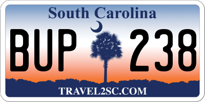 SC license plate BUP238