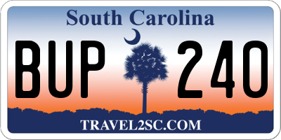 SC license plate BUP240