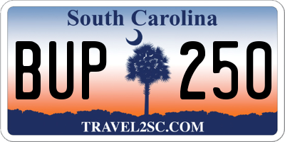 SC license plate BUP250