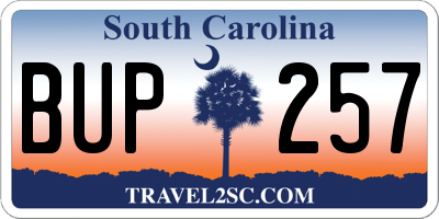 SC license plate BUP257