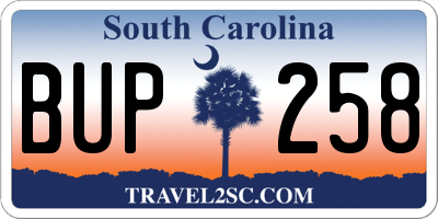 SC license plate BUP258