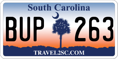 SC license plate BUP263
