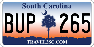 SC license plate BUP265