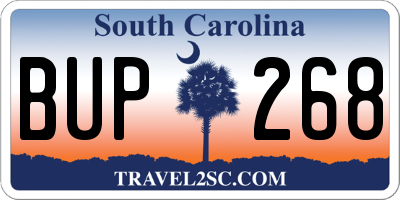 SC license plate BUP268