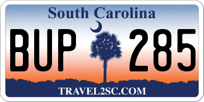 SC license plate BUP285