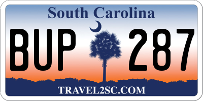 SC license plate BUP287