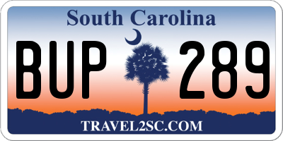 SC license plate BUP289