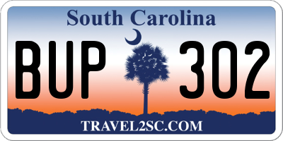 SC license plate BUP302