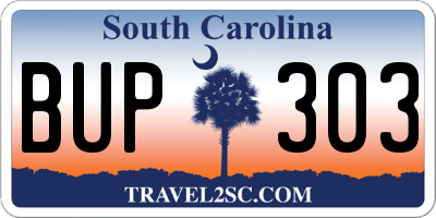 SC license plate BUP303