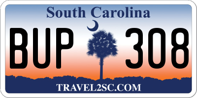 SC license plate BUP308