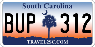 SC license plate BUP312