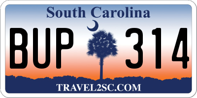 SC license plate BUP314